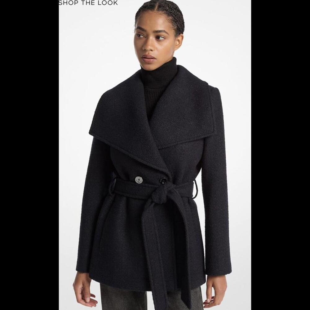 RETAIL $265 NWT Small Michael Kors Fall 2024 Wool Belted Black Coat
